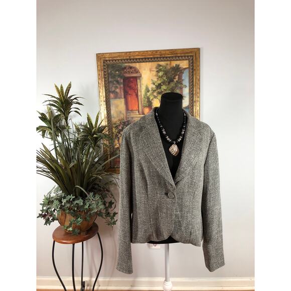 Apt. 9 Black White Tweed Blazer Jacket Removable Faux Fur Collar Single Button - Picture 5 of 9